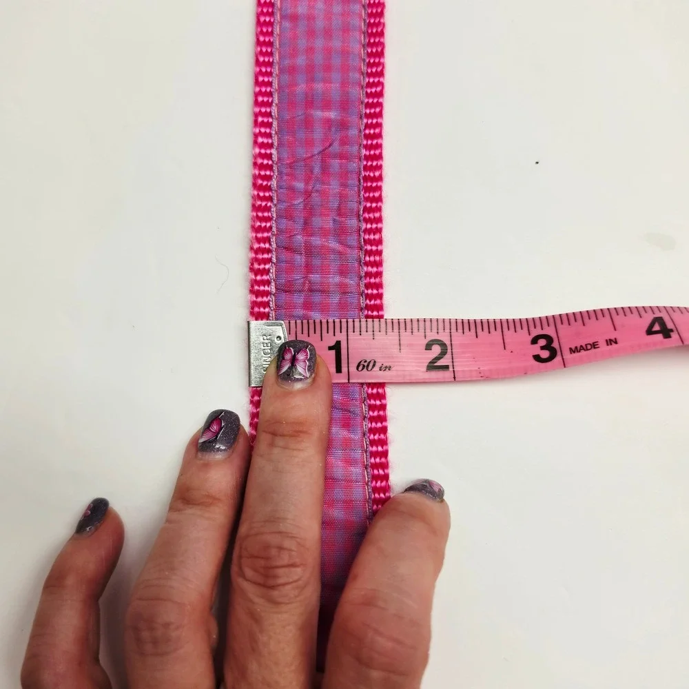 Eliza B D-Ring Web Belt Women Med Pink Purple Gingham Preppy Ribbon Adjustable